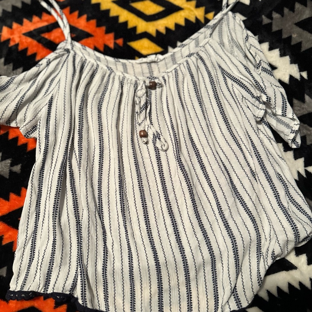 Navy blue and white blouse